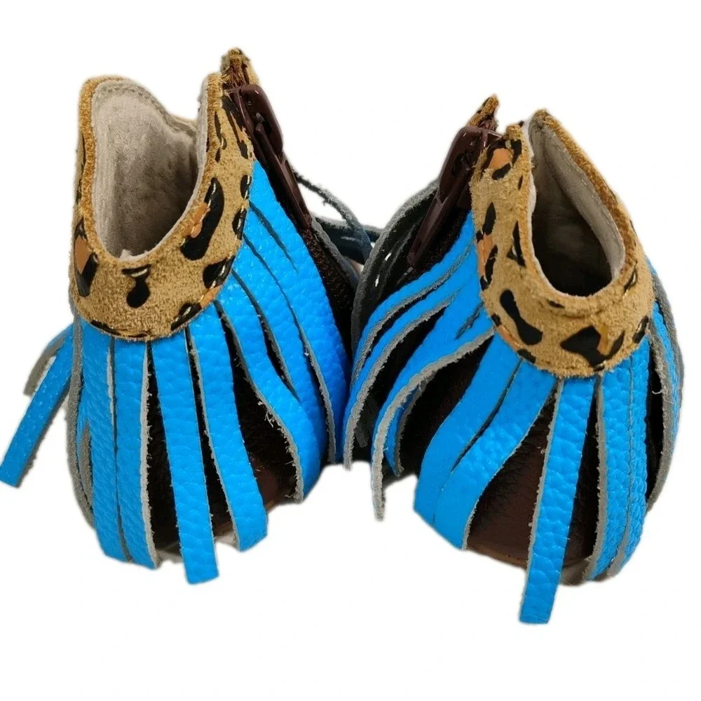 Little Toe Co. Girls 6-12m Leopard Print‎ Blue Fringe Brown Infant Shoes Boots